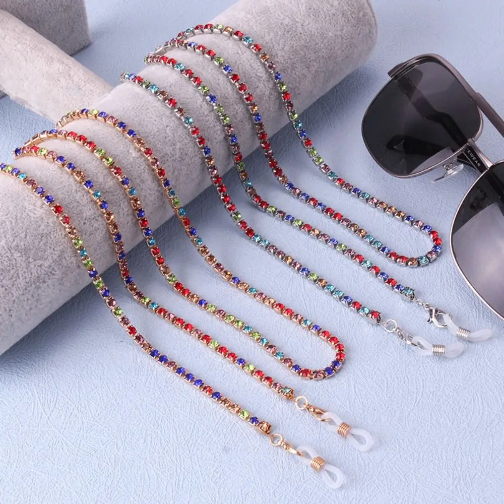 1Pcs 72cm Sunglasses Chain Lanyard Rhinestone Metal Eyeglasses Chain Holder Crystal Beads Non Slip Glasses Hanging Rope