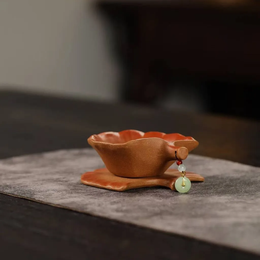 Handmade Yixing Zisha Ginkgo Leaf Master Tea Cup Set with Saucer Tasting Cup Personal Kung Fu Tea Set Home Office Gift Box