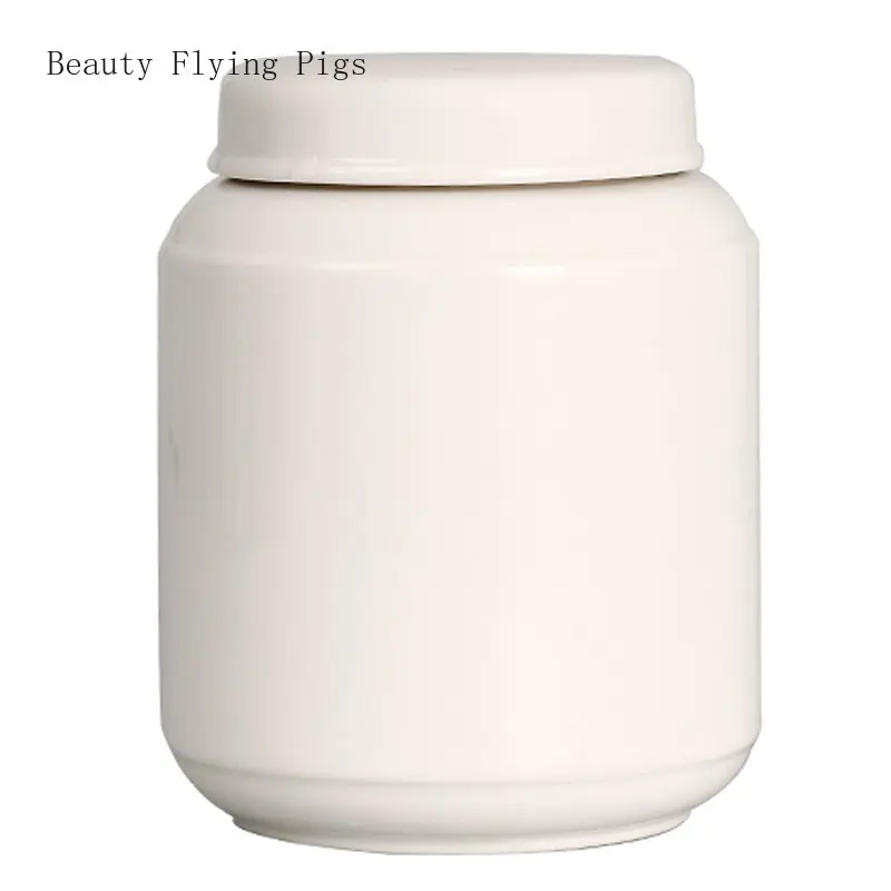 Pure white ceramic traditional Chinese medicine powder can, rouge powder sealed honey can tea container  tea organizer box