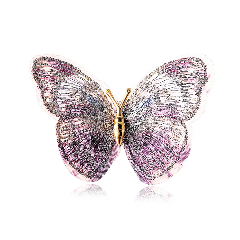 Vintage Embroidery Silk Butterfly Brooch Pins Female Dreamy Color Temperament Charm Alloy Brooches for Women Wedding Gifts