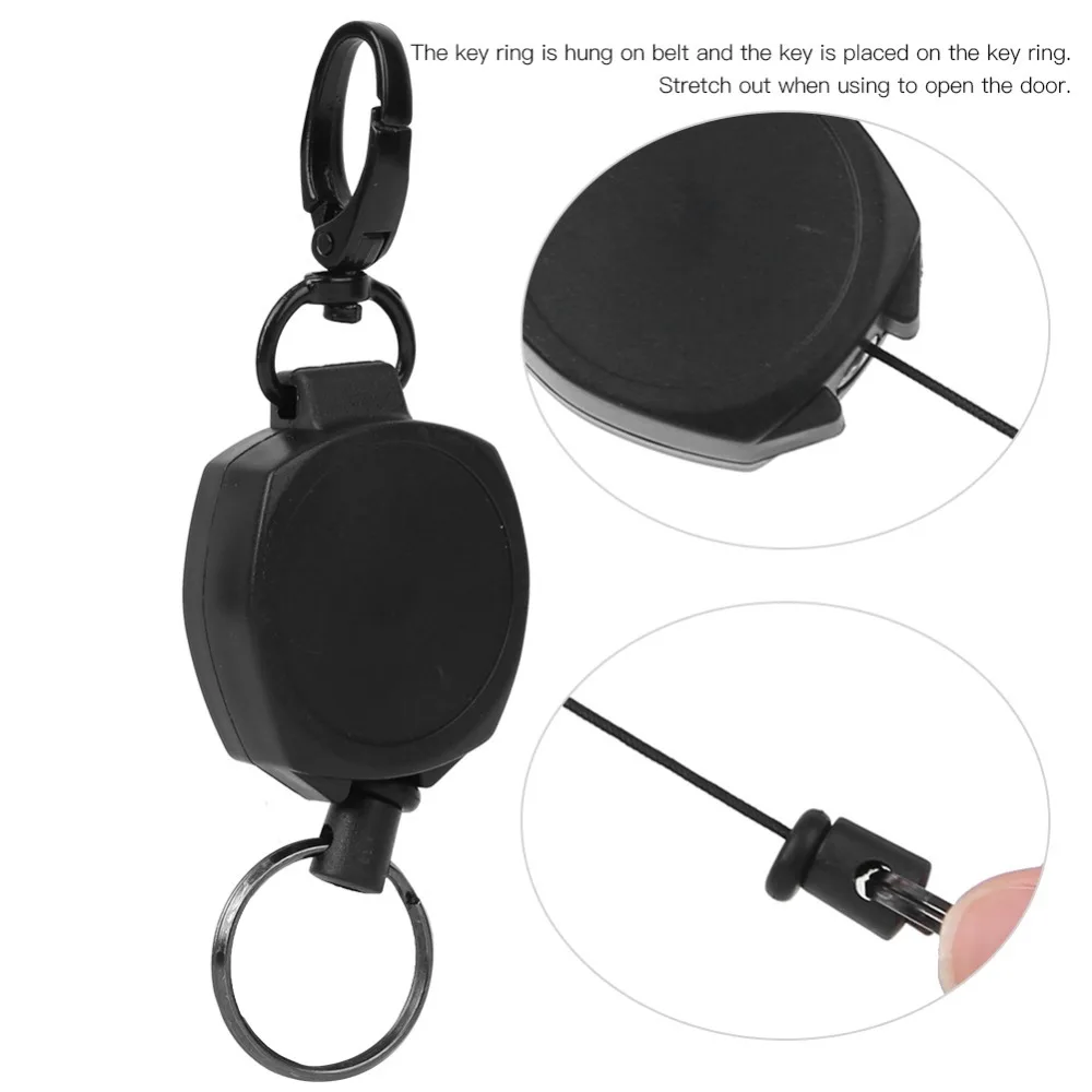 4 Pcs Durable ABS Retractable Keychain High Resilience Black Anti Lost Keychain Portable Anti Theft Keychain Hiking