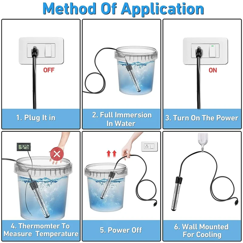 US Plug,Immersion Water Heater, 1500W Bucket Heater, Electric Submersible Water Heater With LCD Thermometer Durable Easy To Use-
