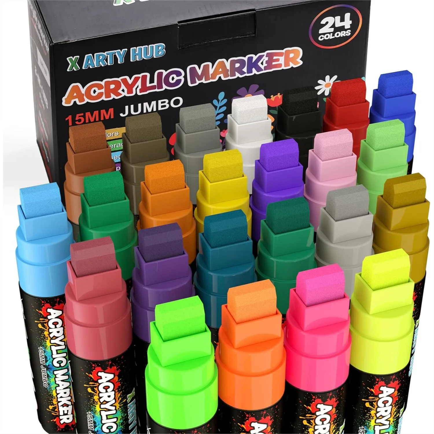 

Jumbo Acrylic Paint Markers 24 Colors 15mm Thick Tip Quick-Dry Paint Pens for Window Art Banners Signs and Large DIY Projects