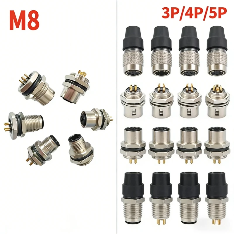 3A/60V D-Code 2 3 4 5 6 8 Pin A/B-type IP67 Waterproof M8 Aviation Plug Socket Shielded Male Female Injection Molded Parts