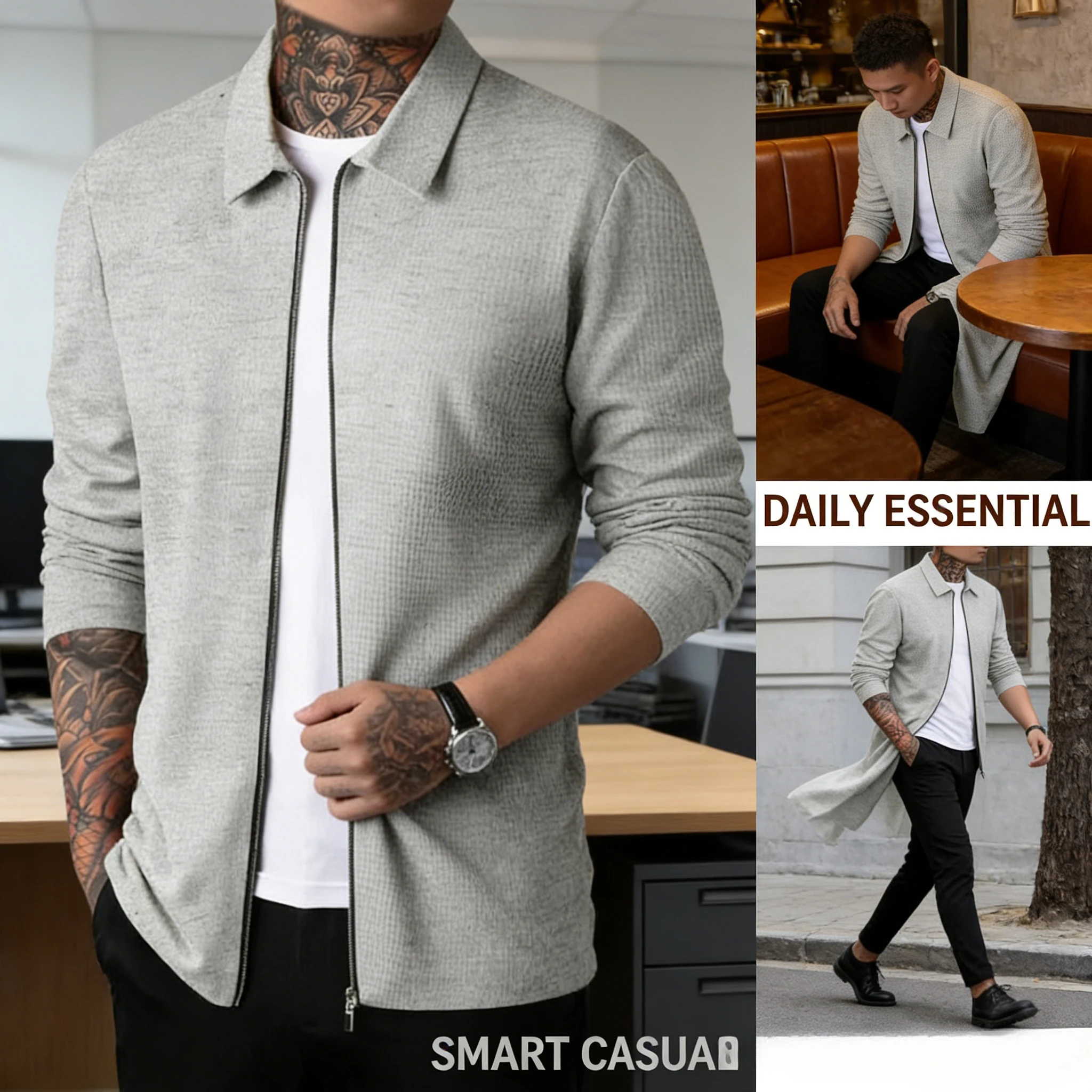 

Новые мужские куртки-кардиганы на молнии с отложным воротником, приталенные, стильные повседневные верхние одежды для мужчин, осень 2026