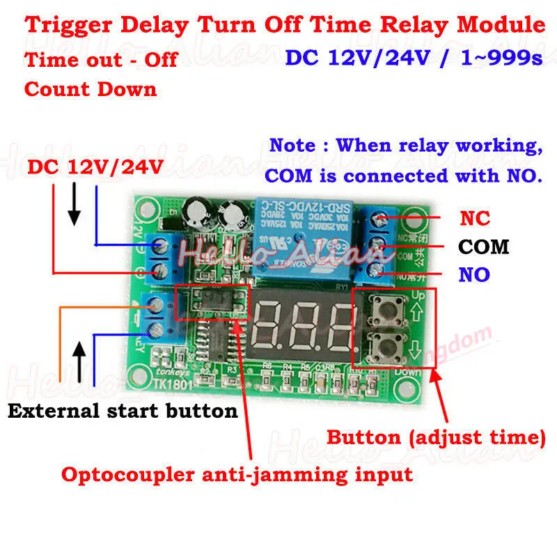 Adjustable Time 1-999s DC 12V 24V Digital LED Trigger Countdown Timer Switch Board Delay Timing Turn Off Relay Switch Module