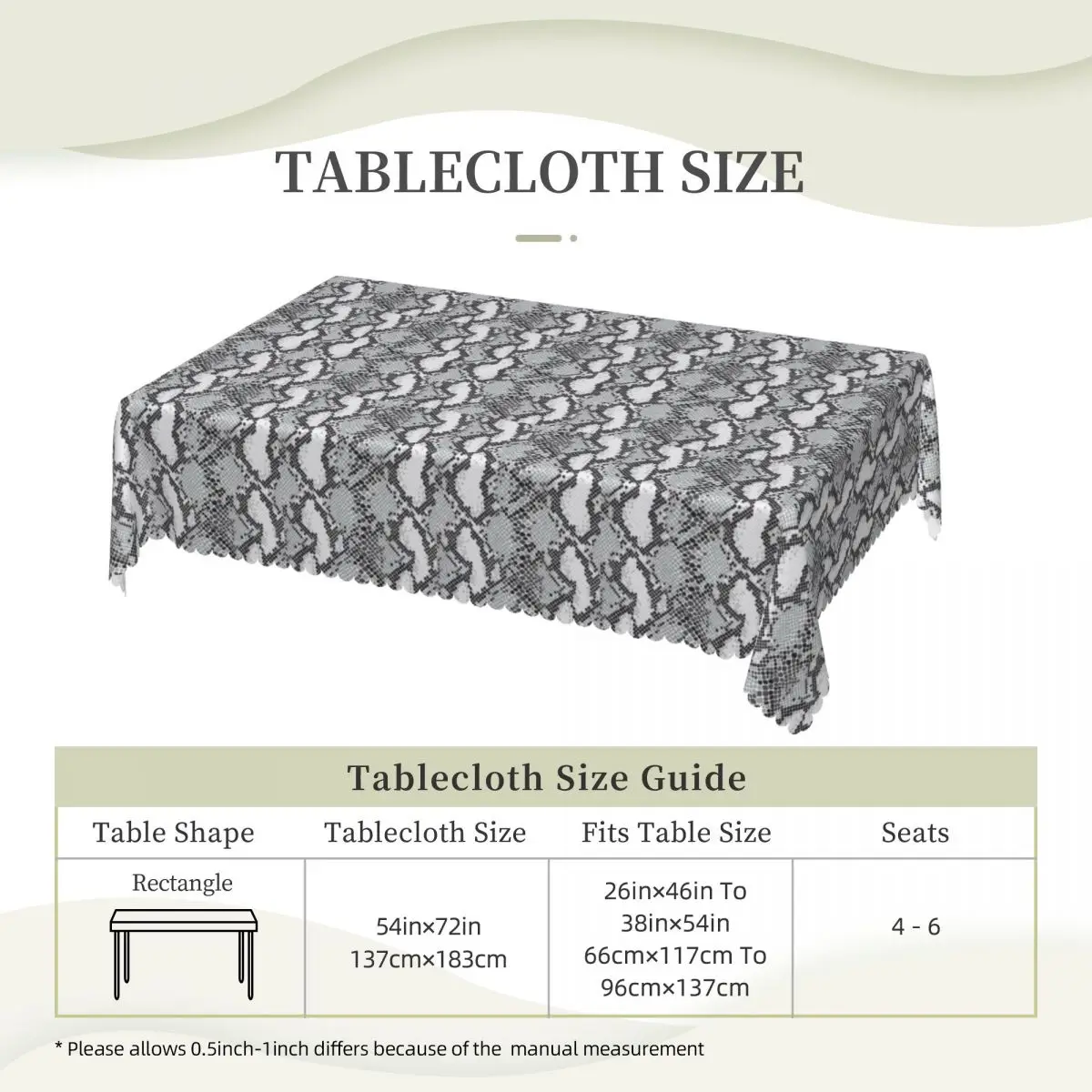 Gray Snake Skin Animal Tablecloth Restaurant Kitchen Rectangular Tablecloth Festival Party Tablecloth Outdoor Dining Table Cover