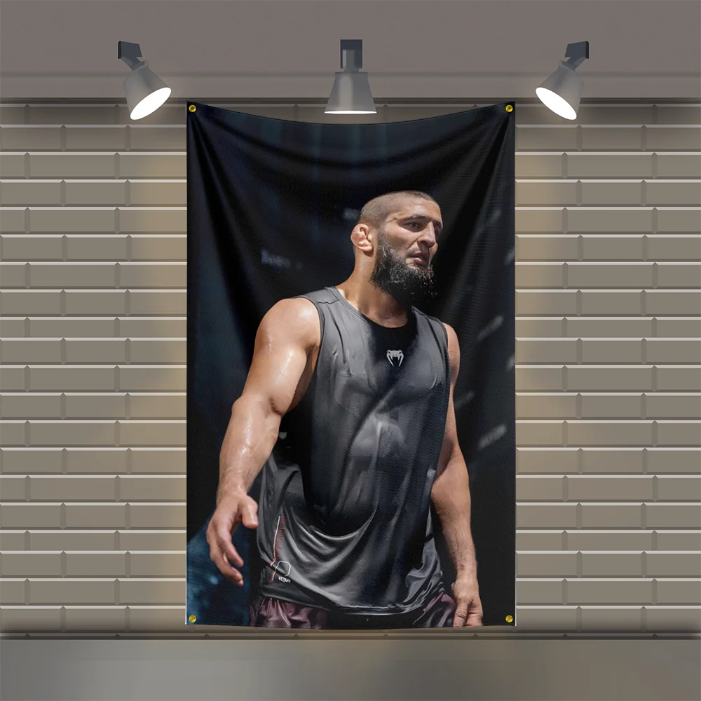 K-Khamzat-ChimaevS UFC الملاكمة العلم أسطورة تحفيزية الجدار ملصق رياضة نسيج ديكور المنزل النوم ملهمة قماش العلم #5