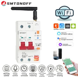 Tuya Smart WiFi 2P 63A RCBO RS485 Breaker Prepaid Meter Timer Switch Voltage Current Protector Voice Control Alexa Google Alice