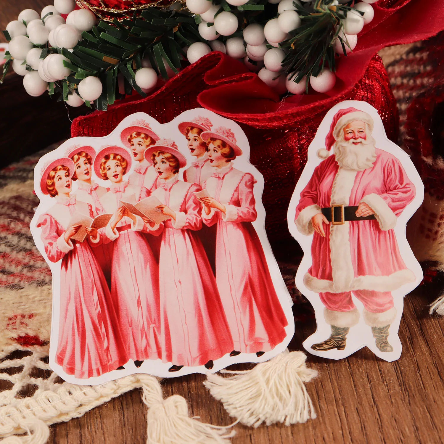 72 Stück rosa selbstklebendes Weihnachts-Scrapbook-Aufkleberpaket, für Scrapbooking-Zubehör, Weihnachtsgeschenk-Dekoration, Clip-Art – Detail 4