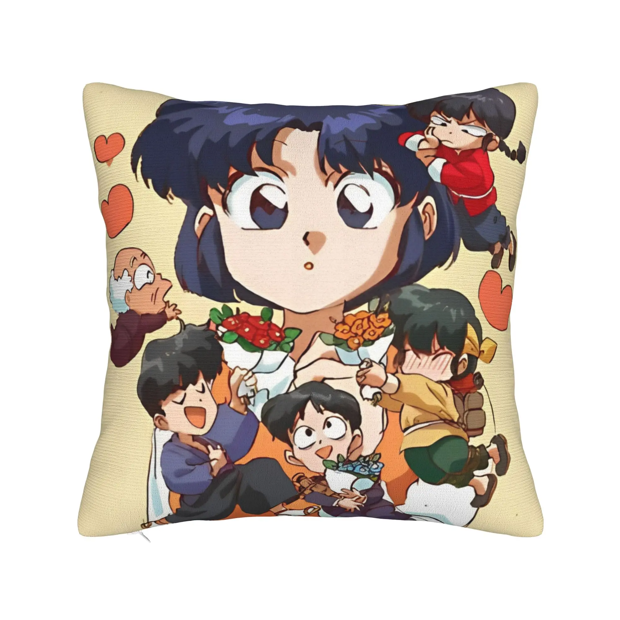 Akane Tendo Love - Digital Art Square Pillow Cases Ranma 1/2 Cushion Covers Funny Zippered Decorative Pillowcase for Car 40x40cm