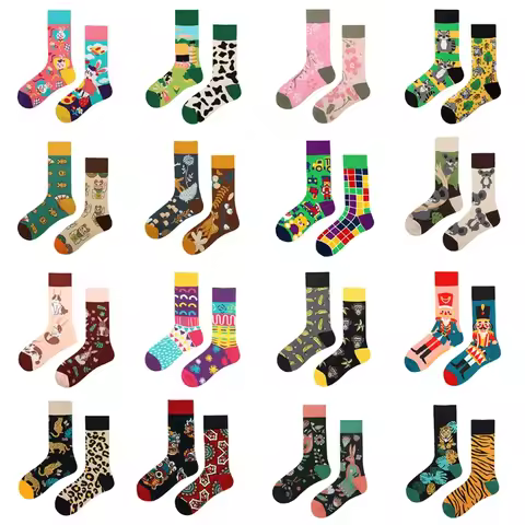 New Asymmetric Couple AB Mandarin Duck Fashion Cartoon Cute Funny Sports Colorful Mid tube Cotton Socks