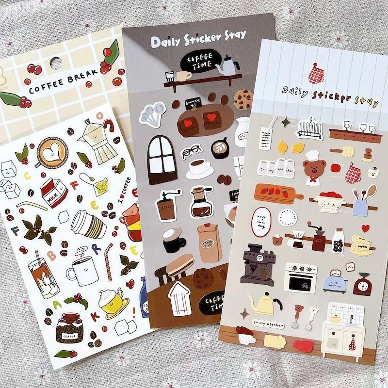 BONITO-pegatina temática de café, diario basura de Corea, Material decorativo, pegatinas bonitas para álbum de recortes, diario de fotos, suministros para manualidades DIY