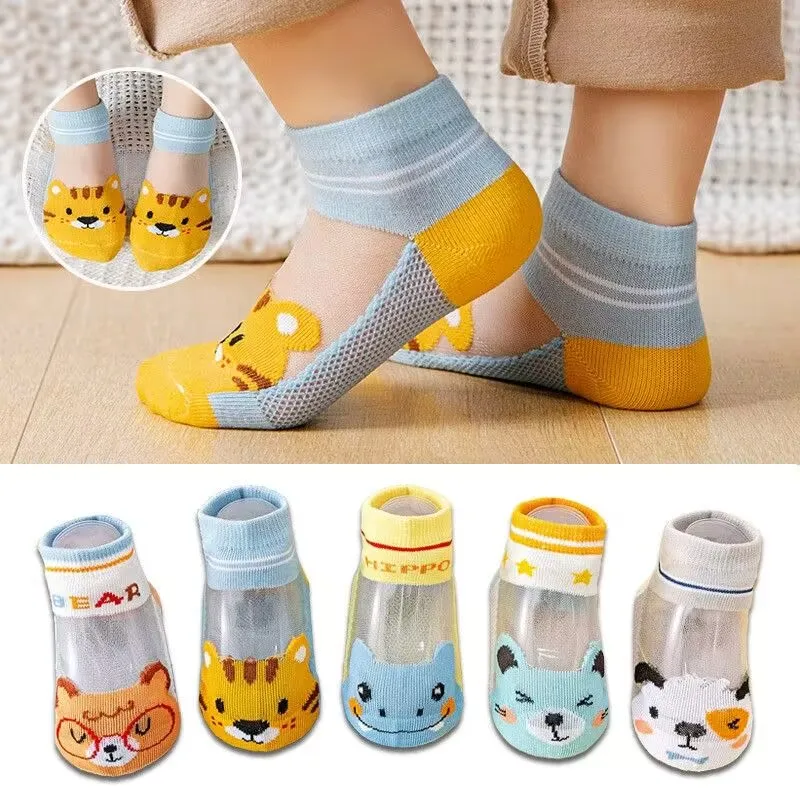 5Pairs Summer Children Short Socks 0-3year Boys Thin Hollow Cotton Sock Cute Cartoon Dinosaur Kids Ankle Socks Baby Footwear
