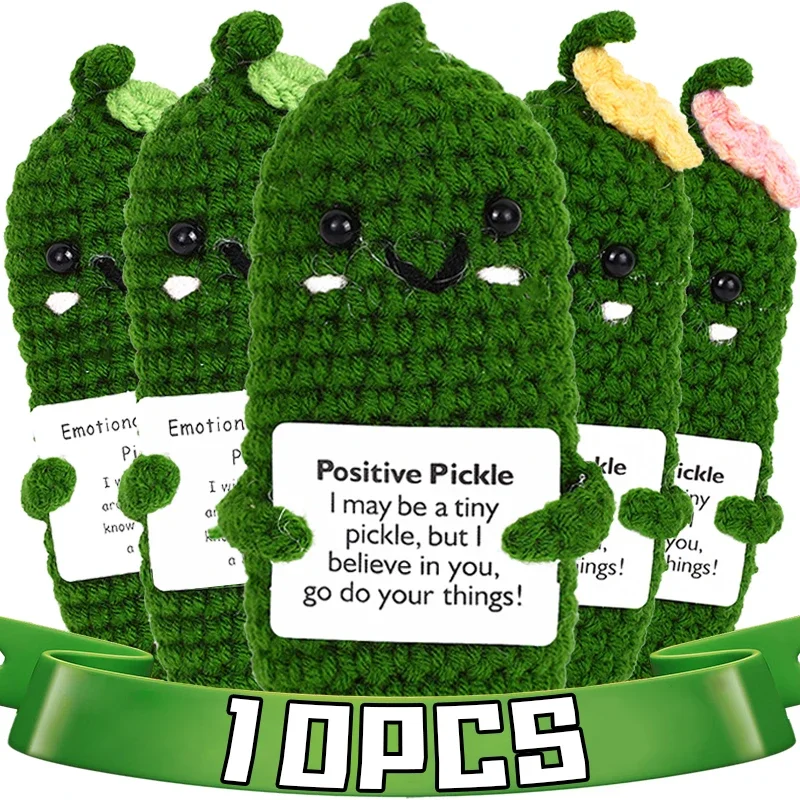 10/1PCS Positive Energy Cucumber Ornaments Cute Mini Handwoven Ornament Funny Cucumber Decoration with Card Gift for Home Decor