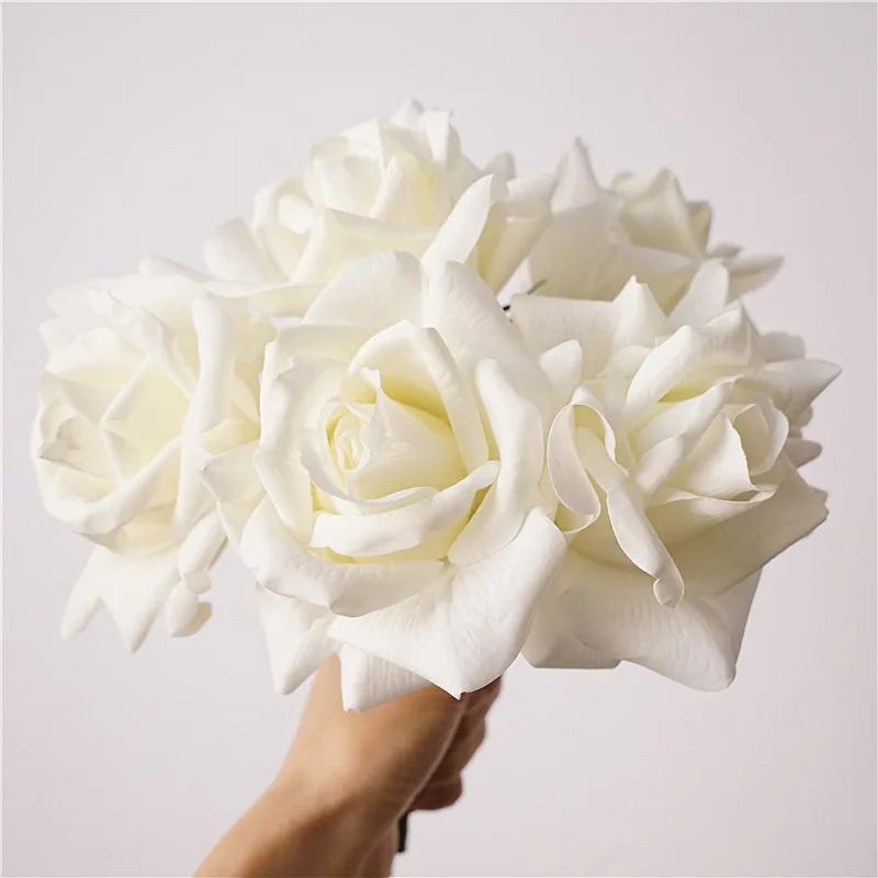 High-end 5Head Moisturizing Roses Artificial Flowers Real Touch Rose Bridal Bouquet Wedding Party Flower Arrangement Home Decor