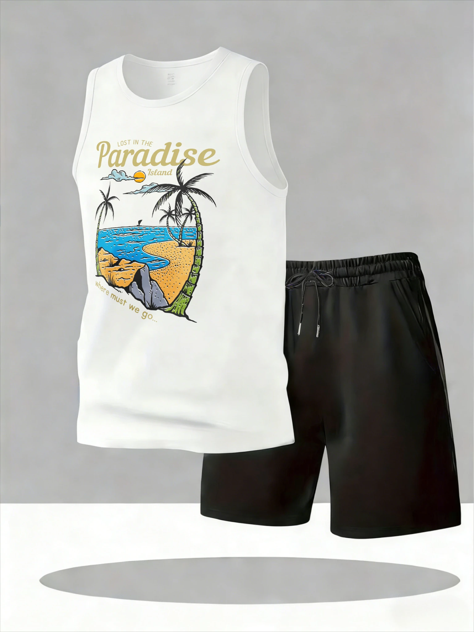 

Men's Tank Top Sets 2026 Summer Quick drying Breathable crewneck oversize sports drip clothing two-piece set running seaside