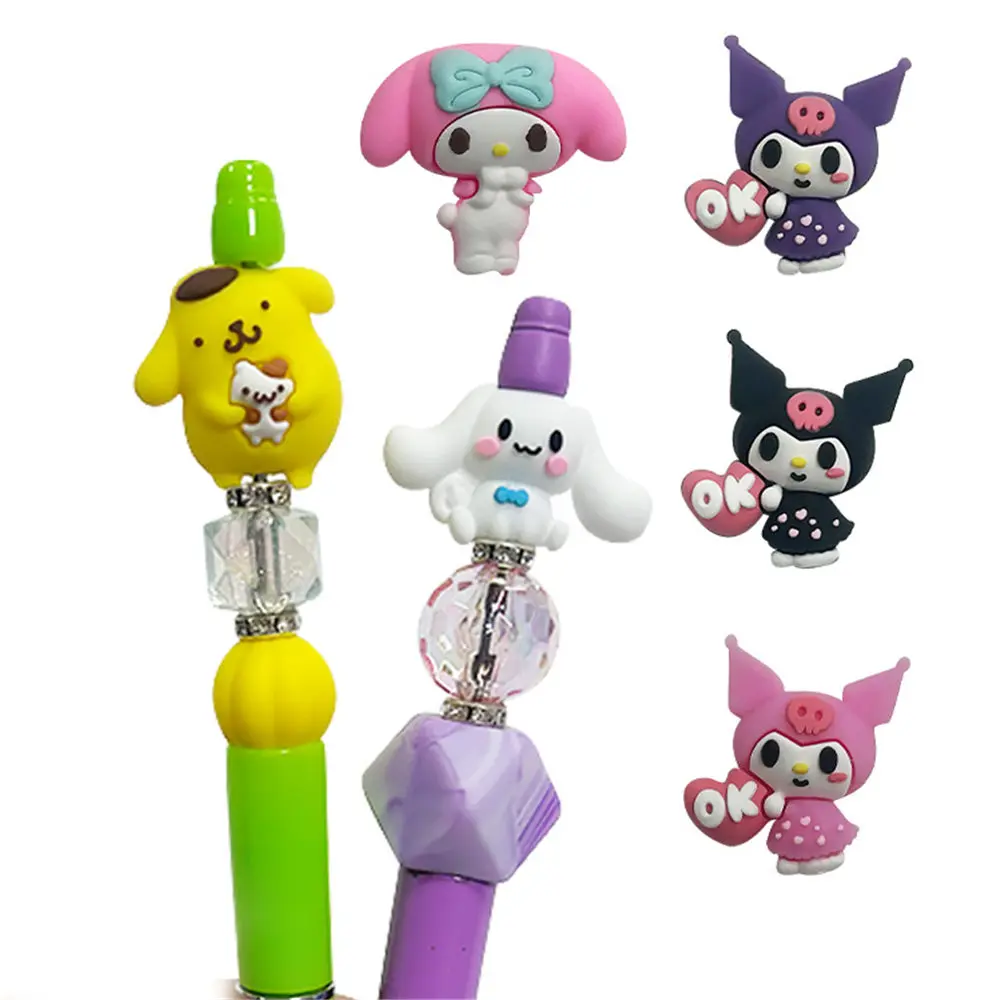 5 stücke Hallo Kitty Kuromi Melody Keroppi 3D fokal Silikon perlen Beißring Schmuck Perlen Lebensmittel Grade Für stift Schnuller Kette