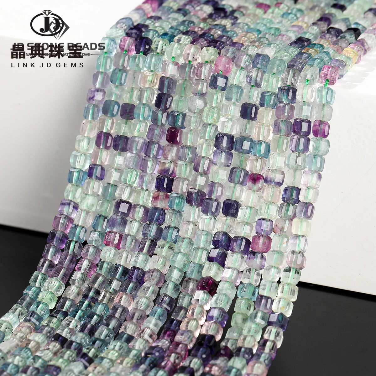 7A Natural Multicolor Fluorite Faceted Square Beads Loose Spacer Gems Bead for Jewelry Making Diy Necklace Bracelet Accessory