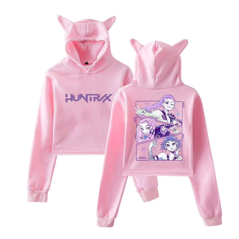KPop Demon Hunters 2025 Merch Hoodies Sweatshirt for Girls Cat Ear Crop Pullover Casual Clothes