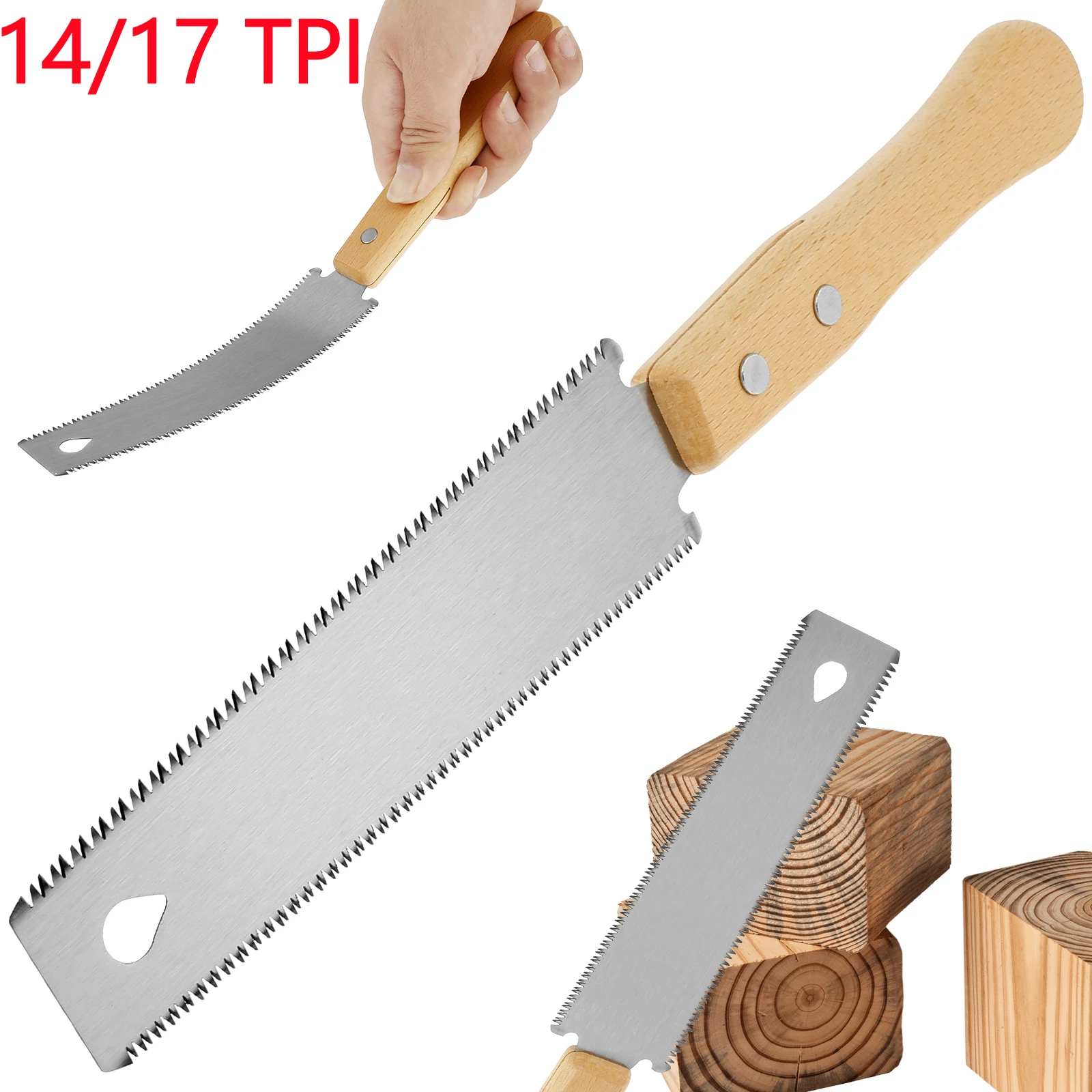 Japanese Hand Saw 9.3inch High Carbon Steel Double Edged Handsaw Incisive Handle Pull Saw 10/17 TPI Woodworking Cutting Tool