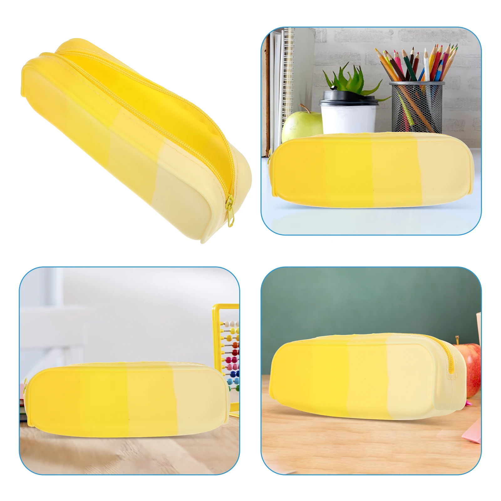 

Large Capacity Rectangular Silicone Pencil Case Cute Hole Design Office Bag School Storage Yellow Soft Organizer for Stationery