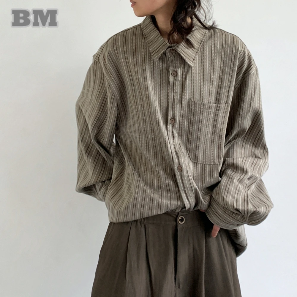 

Unisex Japanese Style Vintage Striped Shirt Preppy Oversized Long Sleeve High Quality Spring Fall Casual Harajuku Loose Top