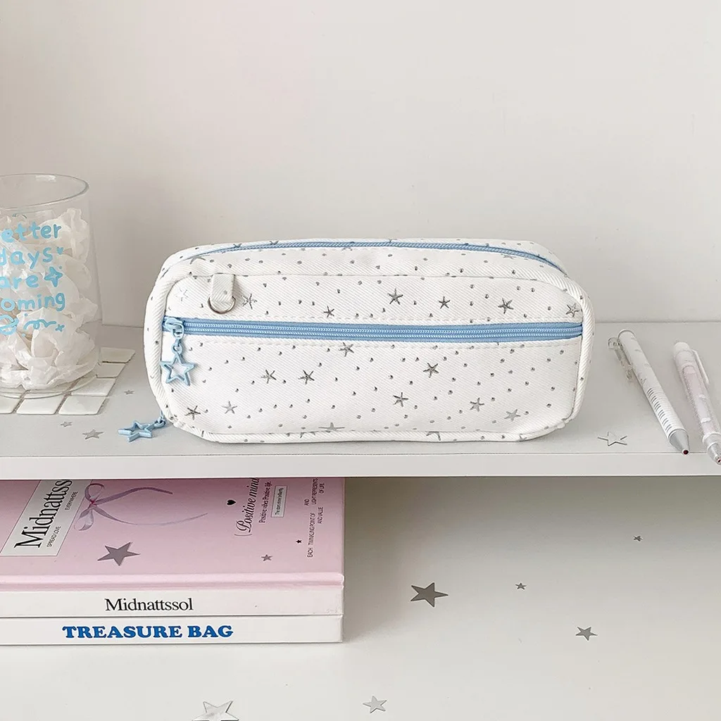 Double Zipper Pencil Bag Large Capacity Student Pencil Bag Pen Bag Double Compartment For Classroom School Students Stationery