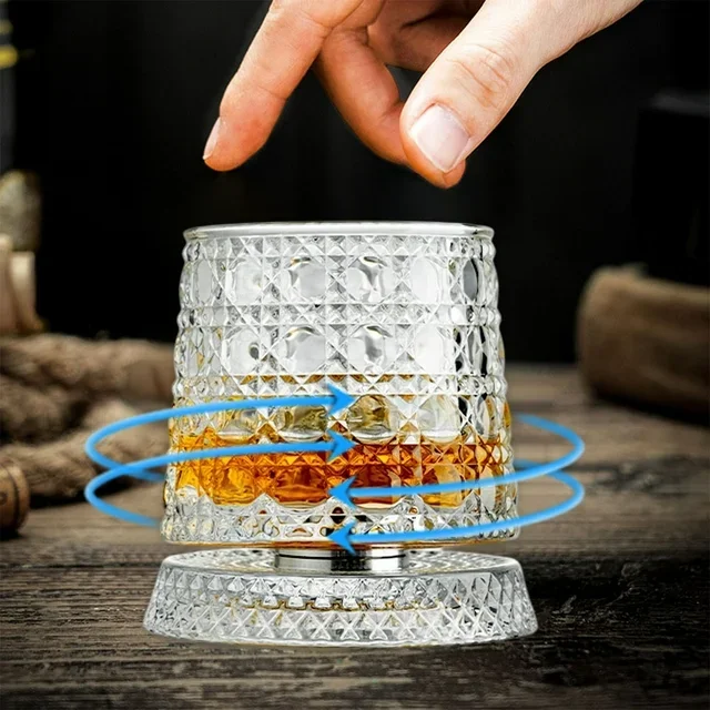 Rotating Whiskey Glass 260ml Crystal Spinning Tumbler Scotch Bourbon Cocktail Cup Home Barware Drinkware Men Gift