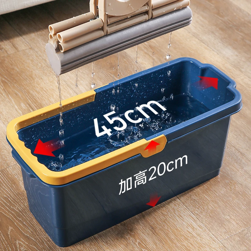 

Plastic Rectangular Home Use Mop Bucket Sponge Mop Cloth Bucket Washing Floor Cleaning Tool Foldable Side Handle 10L Capacity