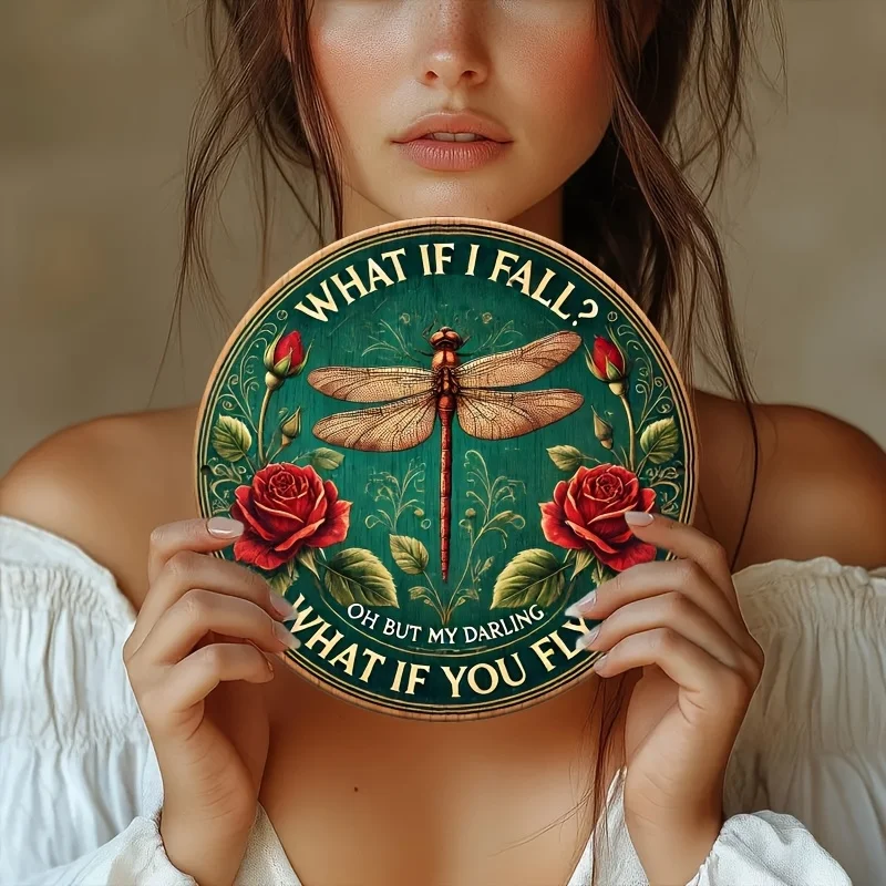 ديكور الغرفة 1 قطعة 8 × 8 بوصة (20 × 20 سم) علامات القصدير المعدنية العتيقة ديكور الحائط ماذا تقع أوه ولكن حبيبي ماذا إذا كنت تطير اليعسوب #5