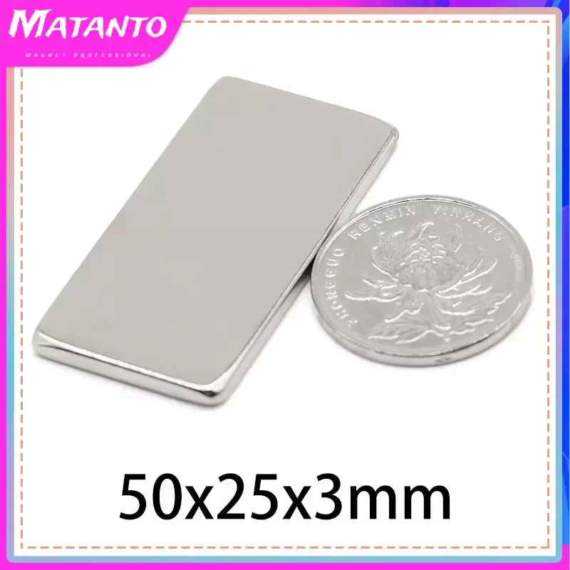 

2/5/10Pcs 50x25x3mm Strong Quadrate Neodymium Magnet N35 Powerful NdFeB Longer Magnets Block Rare Earth Magnets