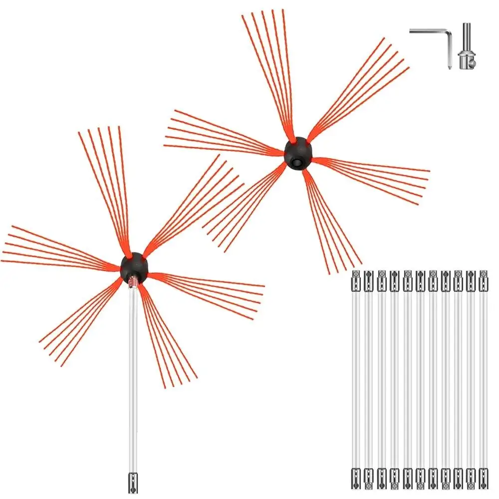 

Chimney Sweep Cleaning Kit 39FT 12 Nylon Flexible Rods 2 Brush Heads Rotary Drill Powered Professional Fireplace Maintenance