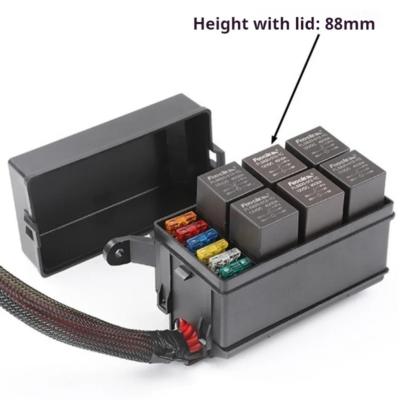 Universal 12V Relay Box 6 Way Pre-wired Waterproof Relay Fuse Box Applicable for RVs Off-road Vehicles Buses Yachts Cargo Ships