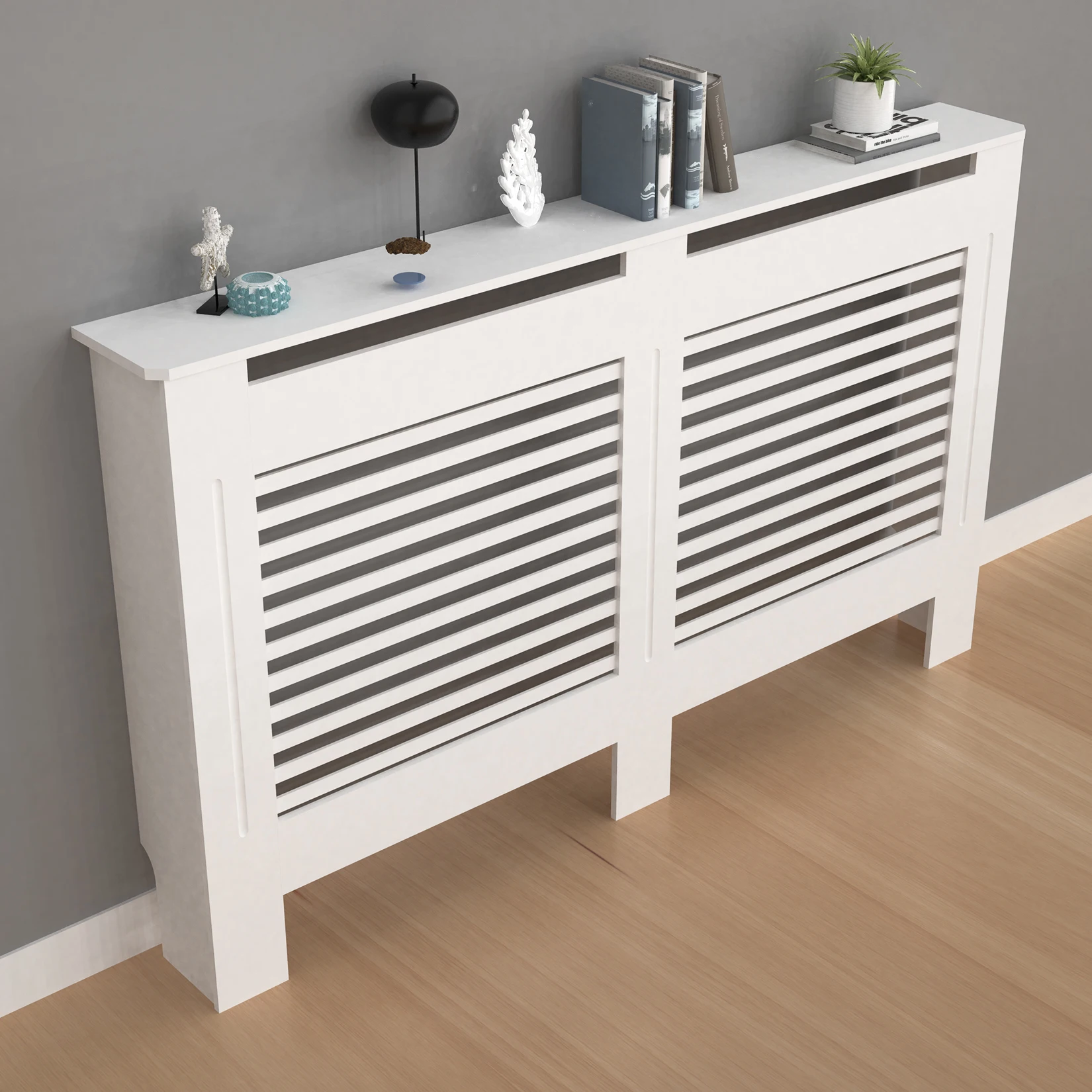 Wood Radiator Cover Cabinet White Horizontal Slat Heater Covers Modern Tall Radiator Shelf