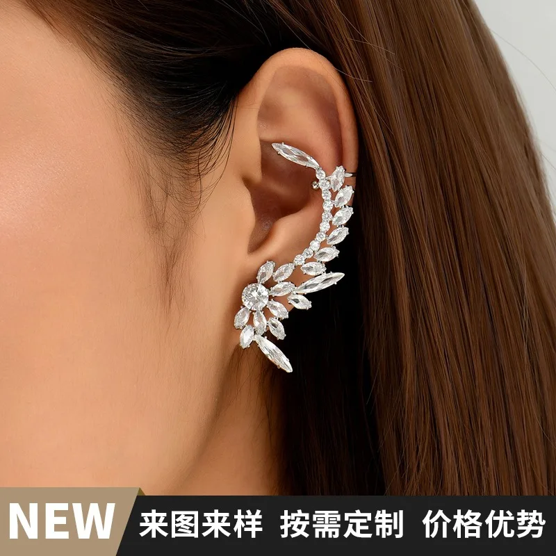 

JF new high-end fashion trend shiny women inlaid with zircon exquisite AB non oxidizable Earrings earclip ear cuff