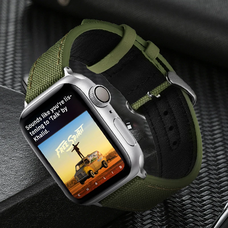 Canvas+leather Strap For Apple Watch Band 44 Mm 40mm 42mm 38mm Iwatch Series 5 4 3 2 1 Wrist Bracelet Luxury Leather Nota Strap