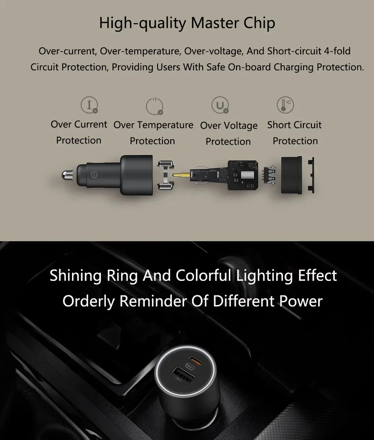 Neues Xiaomi Autoladegerät 100W MAX 1A1C, Schnellladung Dual-Port USB-A USB-C Smart Device Voll Kompatibel Mit Lichteffekt-Anzeige – Detail 6