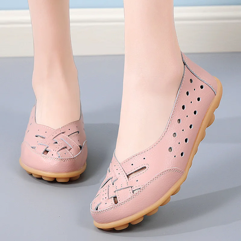 Women Shoes for Summer Flats Soft Leather Shoes Flat Slip on Loafers Women Casual Shoes Breather Moccasins Nursing Zapatos Mujer