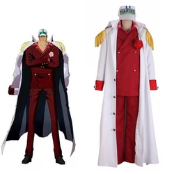 Anime One Piece Marines Admiral Sakazuki Admiral Akainu giacche intere cappello guanto Set Costume Cosplay con uniformi rosse vestito