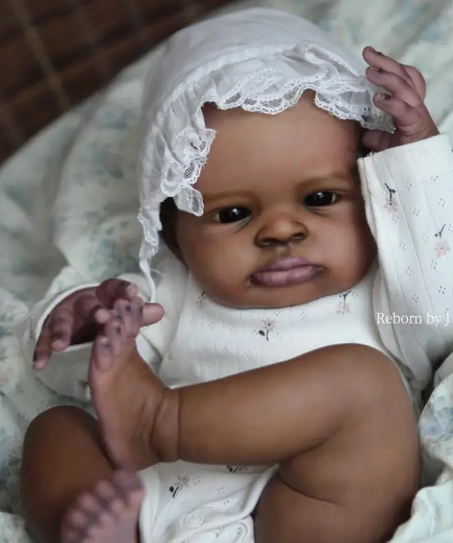 48CM Hand Painted Dark Skin Reborn Baby Lanny Unassembly Baby DIY Doll Kit with Implantation Curly Hair Newborn Doll Parts