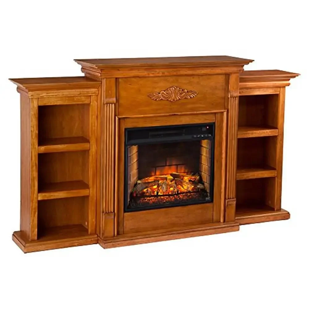 Multicolor LED Electric Fireplace Bookcase Glazed Pine 68