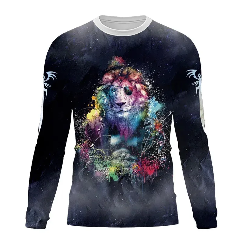 Fashion Lion Print Men's T-Shirts Cool Streetwear O-Neck Oversized T Shirt Tops Casual Harajuku Men Long Sleeve T-Shirt Clothes