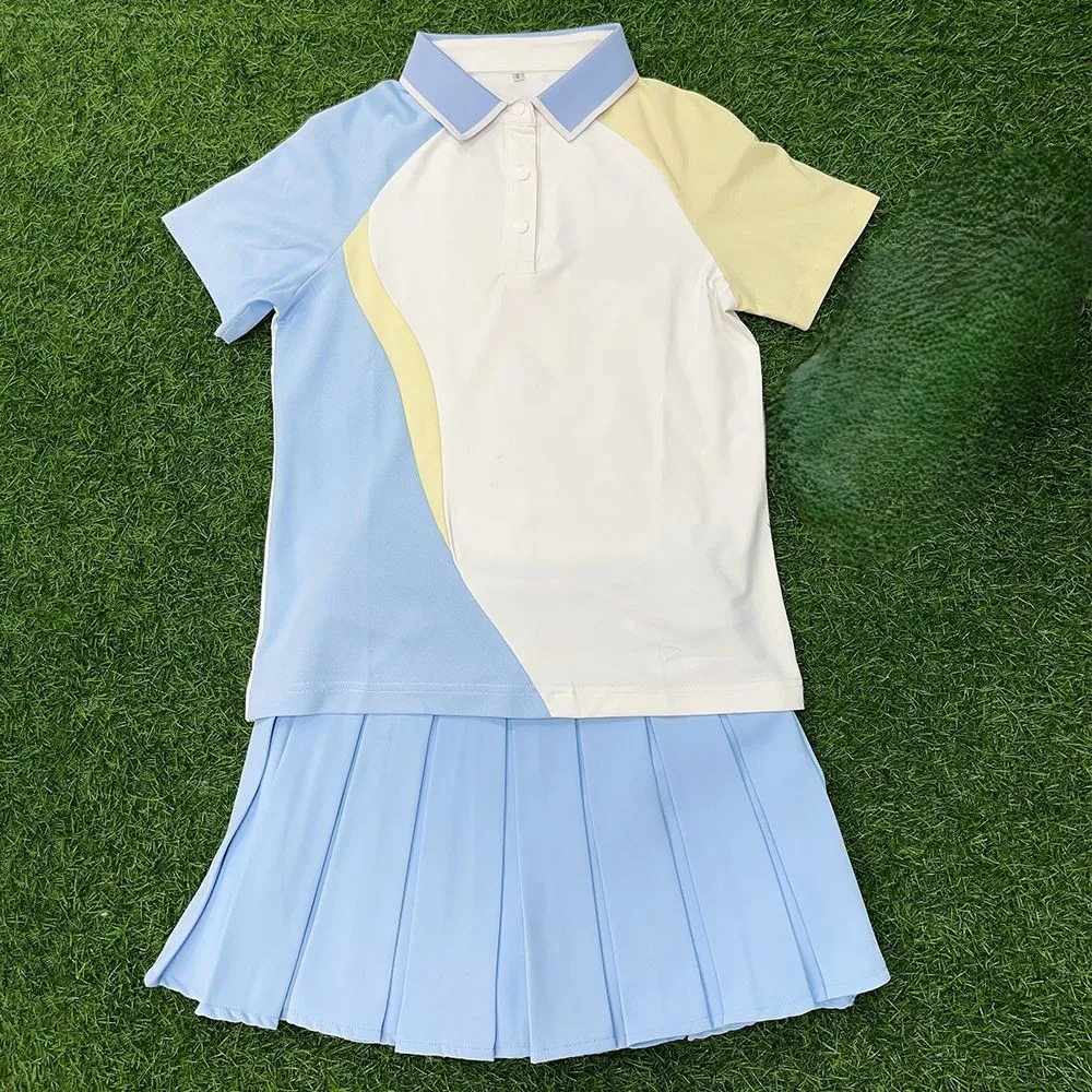 

Women's Summer Golf Apparel: Short-Sleeve Polo Shirt with Color-Blocking and a Quick-Dry, Breathable Sports Skirt