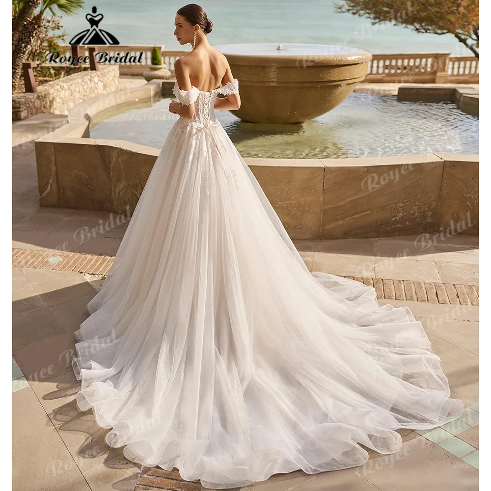 2027 Ball Gown Wedding Dress Sweetheart Off The Shoulder Sleeves 3D Floral Lace Sparkle Tulle Vestido De Novia Customized