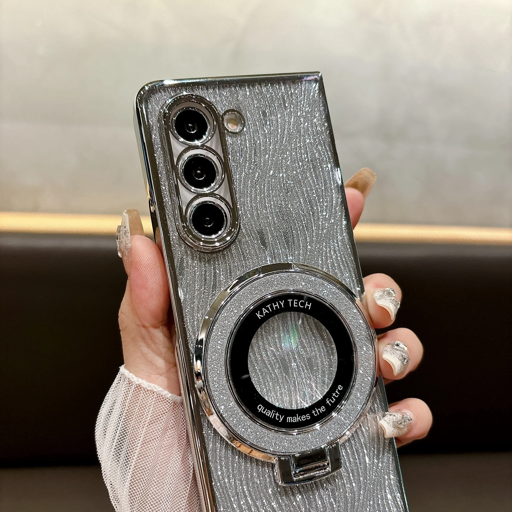 Ring galvanisierte funkelnde Handyhülle für Samsung Galaxy Z Fold 7 6 5 4 3 Fold6 Fold5 Fold4 Fold7 magnetische stoßfeste Abdeckung – Detail 5