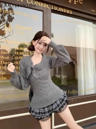 

Осень-зима, новый дизайн в студенческом стиле, пуловер с заячьими ушками, вязаный серый, красный, абрикосовый, тонкий свитер с длинными рукавами