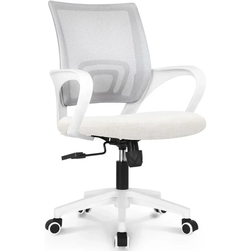 

Ergonomic Mid Back Cushion Lumbar Support Wheels Comfortable Mesh Racing Seat Adjustable Swivel Rolling Home Executive(Ivory)