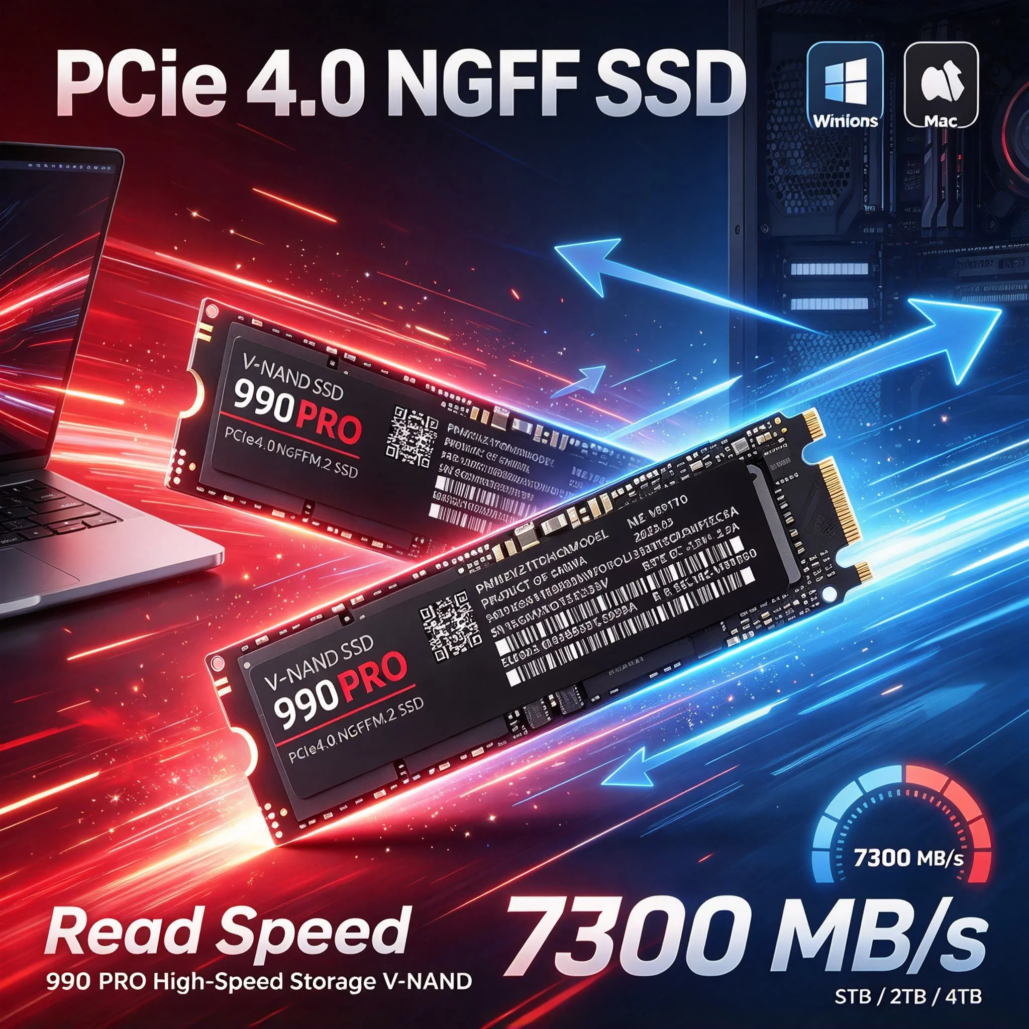SSD Interno 990PRO M.2 NGFF PCIe4.0 NVMe 2TB 4TB Unidade de Estado Sólido de Alta Velocidade para Laptop Desktop Notebook Jogos Trabalho PC