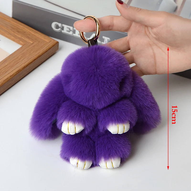 Fluffy Rabbit Fur Pompon Bunny Keychain For Girls Bag Car Key Chain Jewelry Gifts Trinket Women Rabbit Key Tags